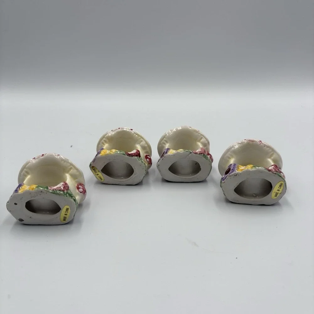 Vintage Merc Asia Mushroom Napkin Rings Bunny Rabbit Garden Party Set Of 4